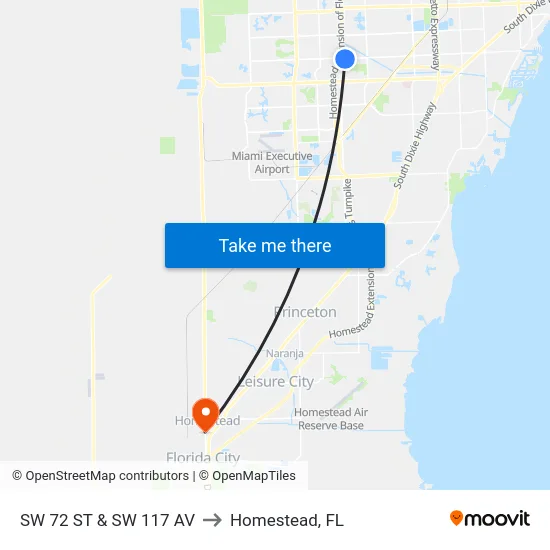 Sw 72 St & Sw 117 Av to Homestead, FL map