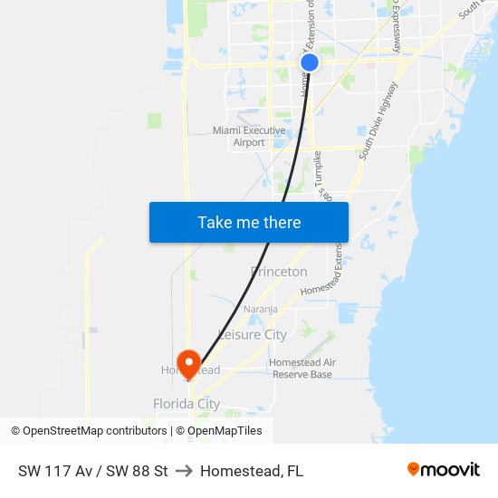 SW 117 Av / SW 88 St to Homestead, FL map