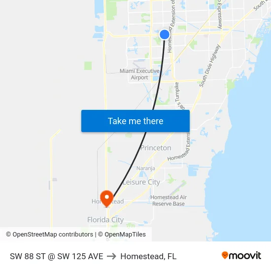 Sw 88 St @ Sw 125 Ave to Homestead, FL map
