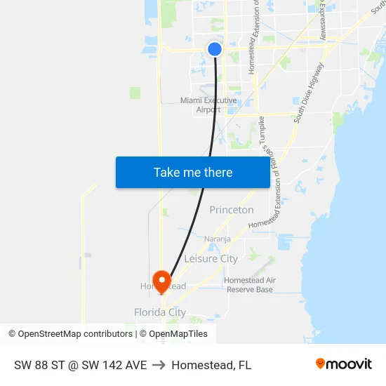 Sw 88 St @ Sw 142 Ave to Homestead, FL map