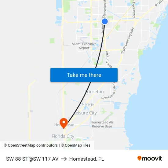 Sw 88 St@sw 117 Av to Homestead, FL map