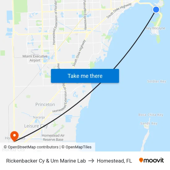 Rickenbacker Cy & Um Marine Lab to Homestead, FL map