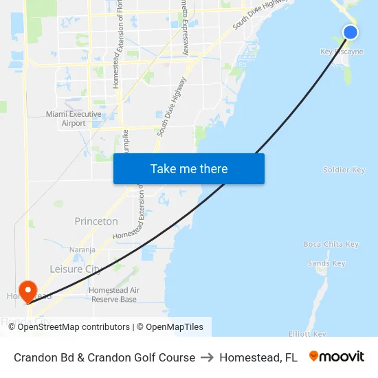 Crandon Bd & Crandon Golf Course to Homestead, FL map