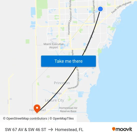 Sw 67 Av & Sw 46 St to Homestead, FL map