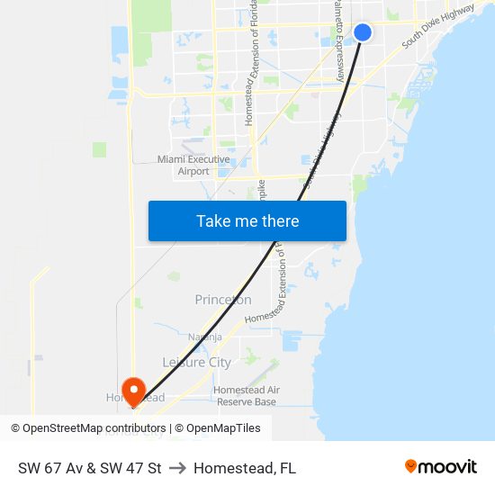 SW 67 Av & SW 47 St to Homestead, FL map