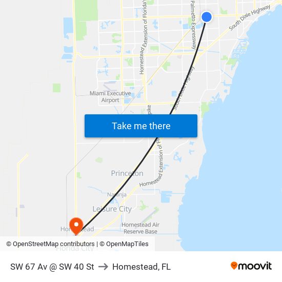 SW 67 Av @ SW 40 St to Homestead, FL map