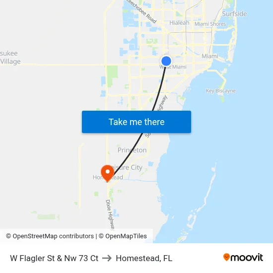 W Flagler St & Nw 73 Ct to Homestead, FL map
