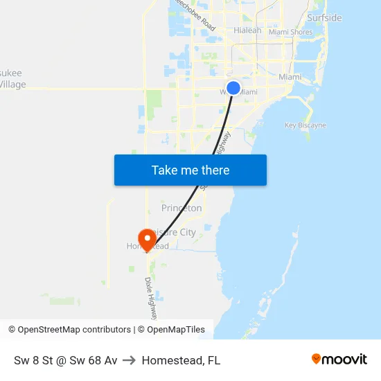 Sw 8 St @ Sw 68 Av to Homestead, FL map