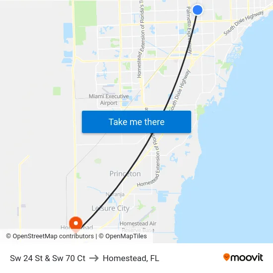 Sw 24 St & Sw 70 Ct to Homestead, FL map