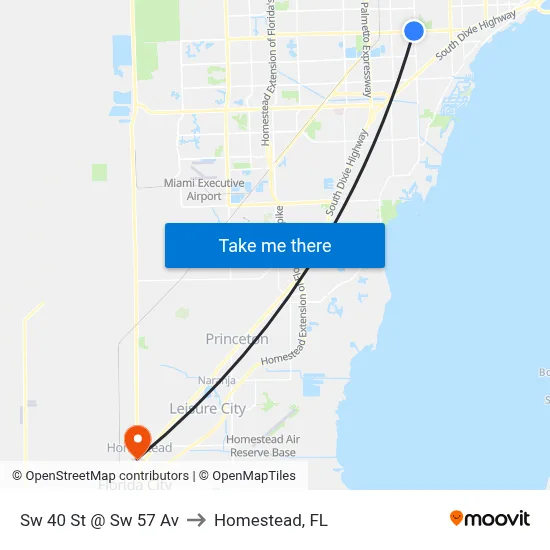 Sw 40 St @ Sw 57 Av to Homestead, FL map