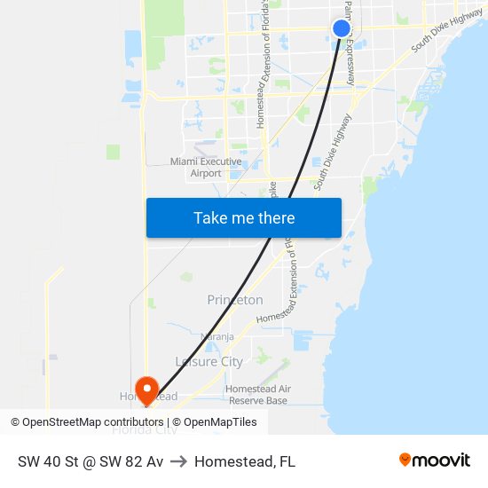 SW 40 St @ SW 82 Av to Homestead, FL map