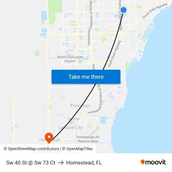 Sw 40 St @ Sw 73 Ct to Homestead, FL map