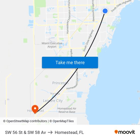 SW 56 St & SW 58 Av to Homestead, FL map