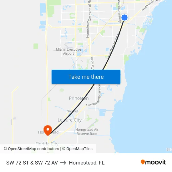 Sw 72 St & Sw 72 Av to Homestead, FL map