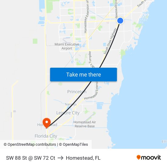 SW 88 St @ SW 72 Ct to Homestead, FL map