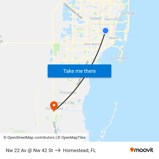 Nw 22 Av @ Nw 42 St to Homestead, FL map