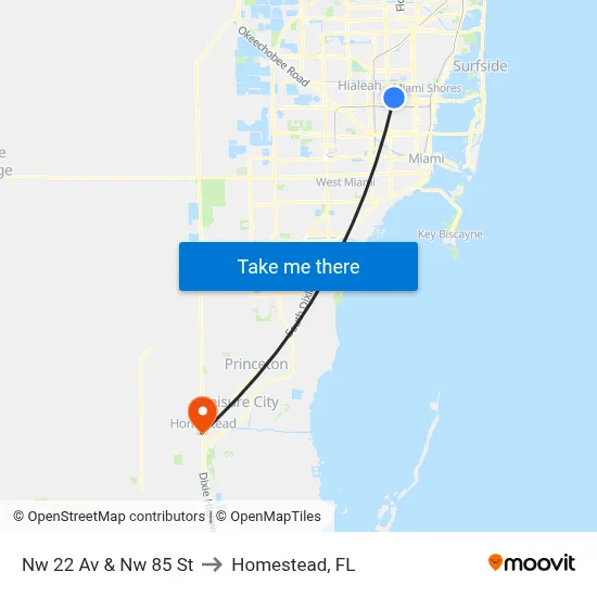 Nw 22 Av & Nw 85 St to Homestead, FL map