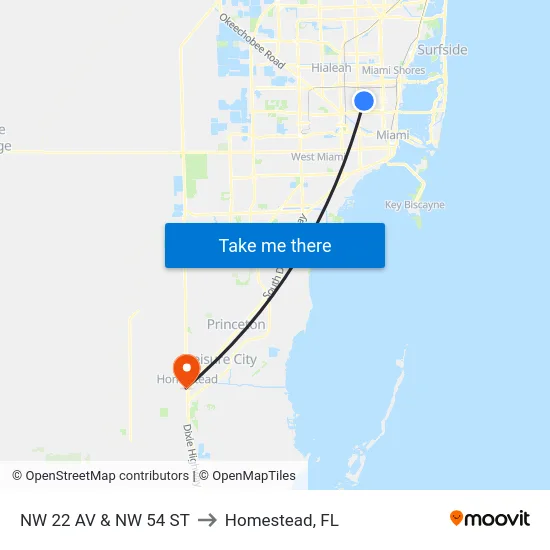 Nw 22 Av & Nw 54 St to Homestead, FL map