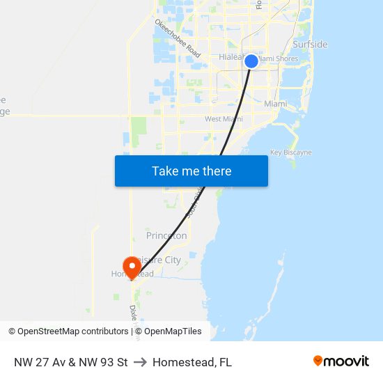 NW 27 Av & NW 93 St to Homestead, FL map