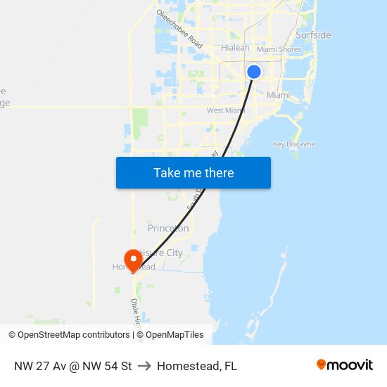 NW 27 Av @ NW 54 St to Homestead, FL map