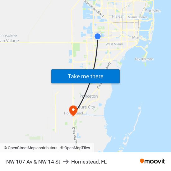 NW 107 Av & NW 14 St to Homestead, FL map