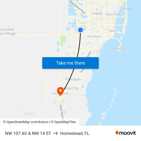 Nw 107 Av & Nw 14 St to Homestead, FL map