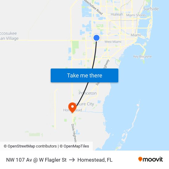 NW 107 AV @ W FLAGLER ST to Homestead, FL map