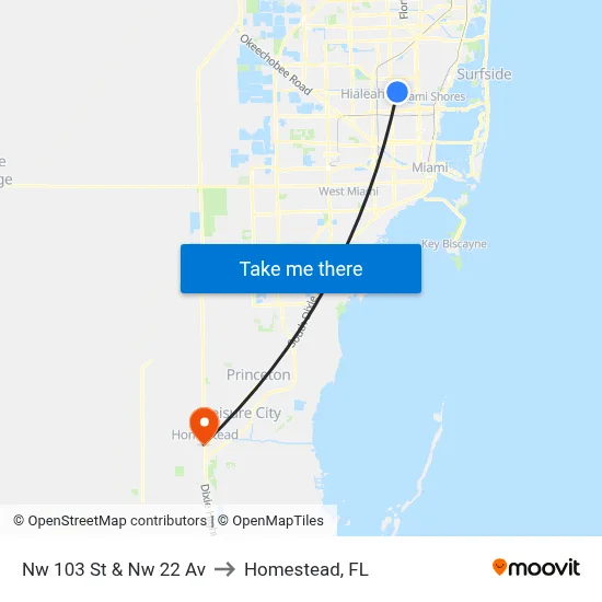 Nw 103 St & Nw 22 Av to Homestead, FL map