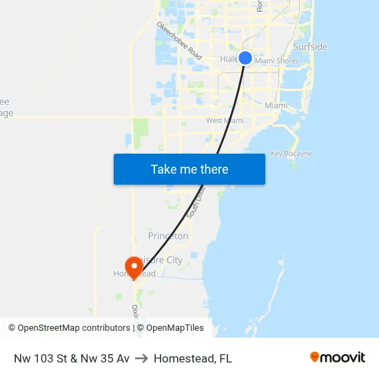 Nw 103 St & Nw 35 Av to Homestead, FL map