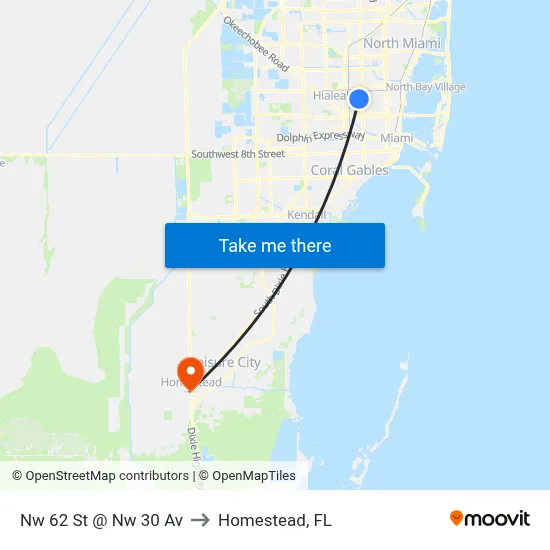 Nw 62 St @ Nw 30 Av to Homestead, FL map