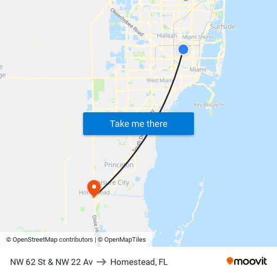 NW 62 St & NW 22 Av to Homestead, FL map