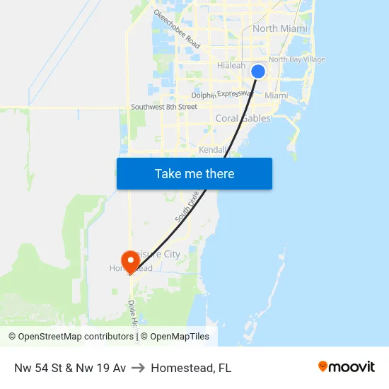 Nw 54 St & Nw 19 Av to Homestead, FL map