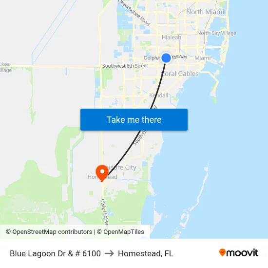 Blue Lagoon Dr & # 6100 to Homestead, FL map