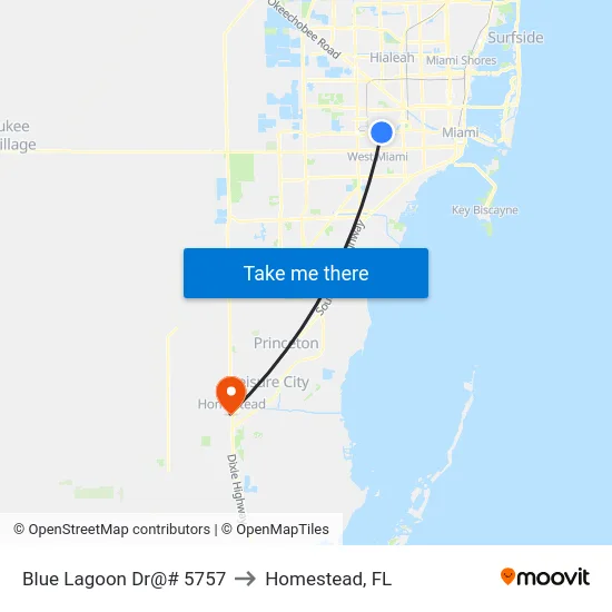 Blue Lagoon Dr@# 5757 to Homestead, FL map