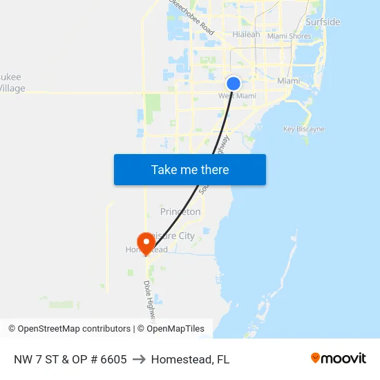 Nw 7 St & Op # 6605 to Homestead, FL map