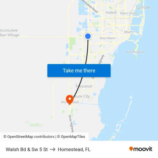 Walsh Bd & Sw 5 St to Homestead, FL map