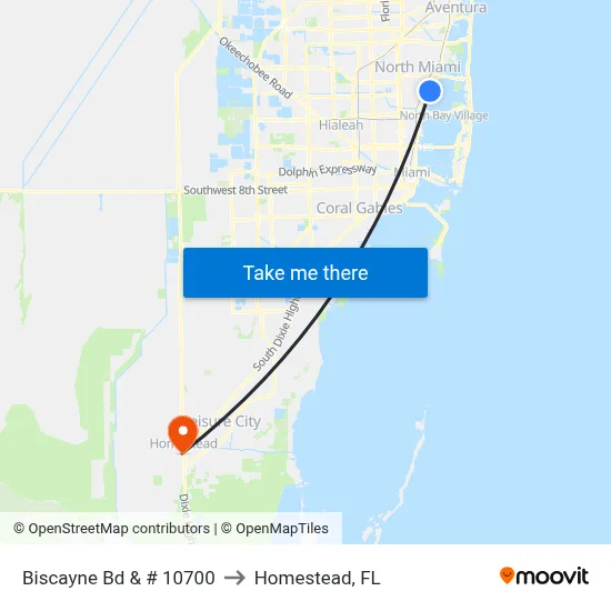 Biscayne Bd & # 10700 to Homestead, FL map