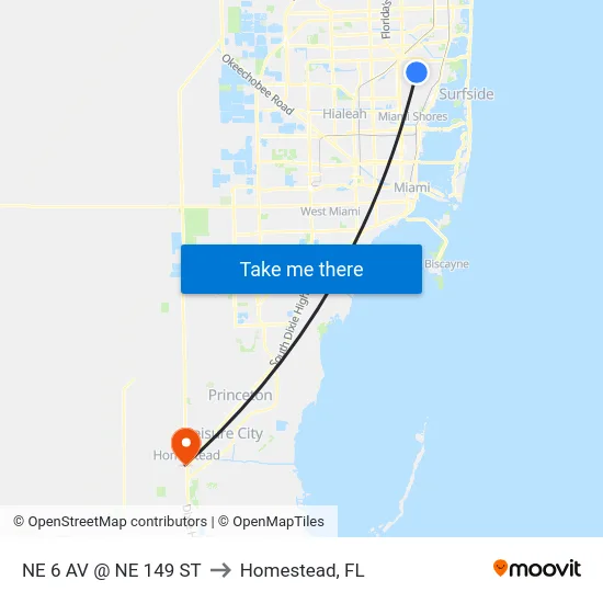 Ne 6 Av @ Ne 149 St to Homestead, FL map