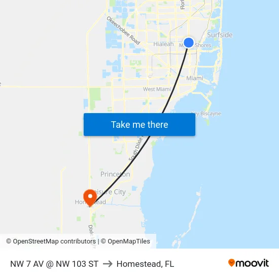 Nw 7 Av @ Nw 103 St to Homestead, FL map