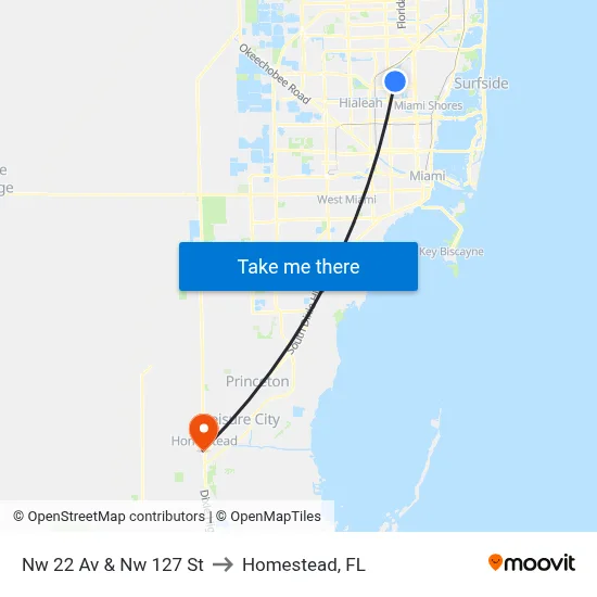 Nw 22 Av & Nw 127 St to Homestead, FL map
