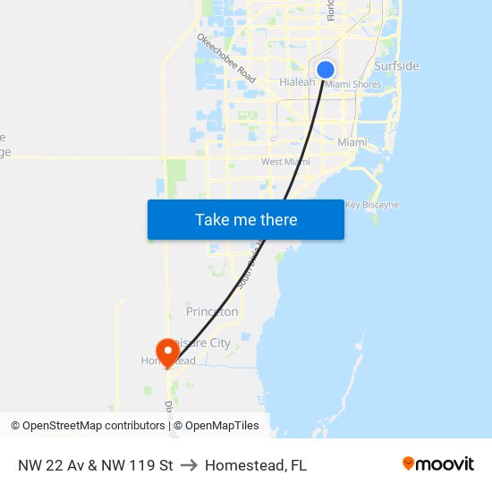 NW 22 Av & NW 119 St to Homestead, FL map