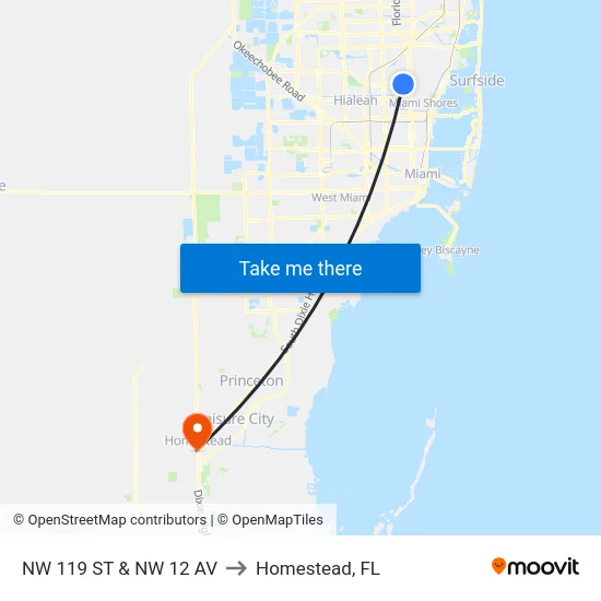 Nw 119 St & Nw 12 Av to Homestead, FL map
