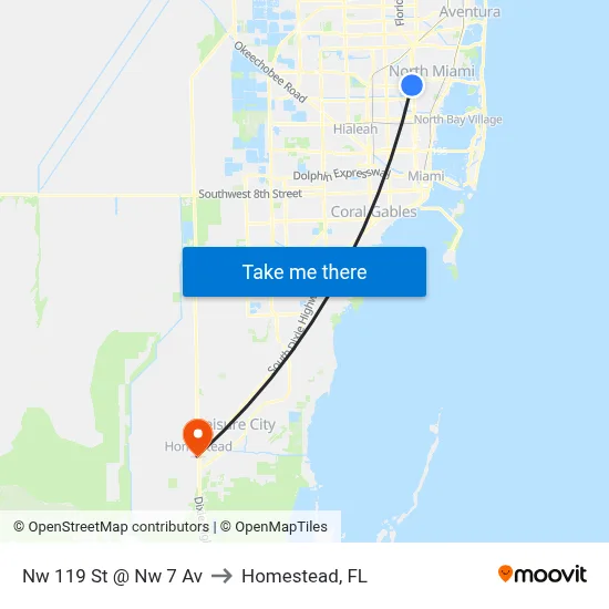 Nw 119 St @ Nw 7 Av to Homestead, FL map