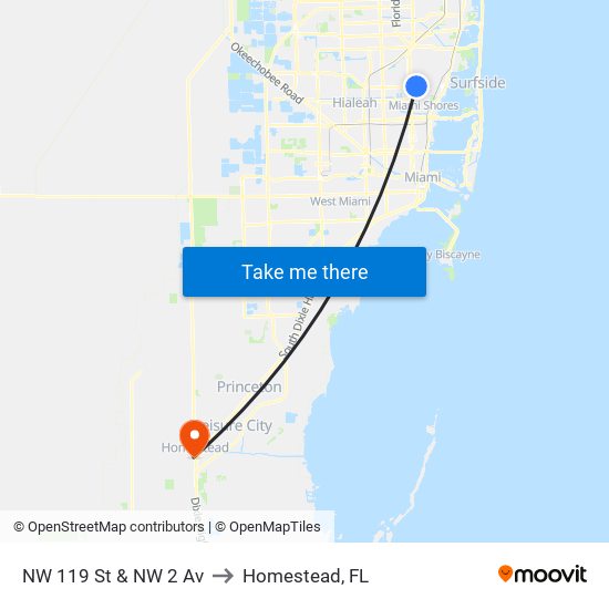 NW 119 St & NW 2 Av to Homestead, FL map