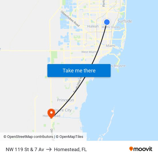 NW 119 St & 7 Av to Homestead, FL map