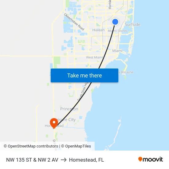 Nw 135 St & Nw 2 Av to Homestead, FL map
