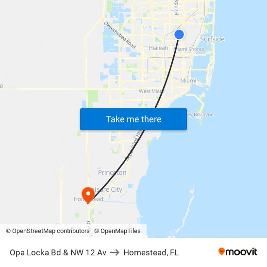 Opa Locka Bd & NW 12 Av to Homestead, FL map