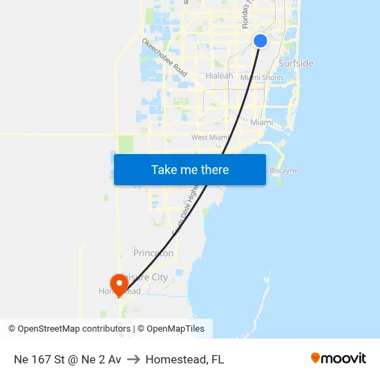 Ne 167 St @ Ne 2 Av to Homestead, FL map