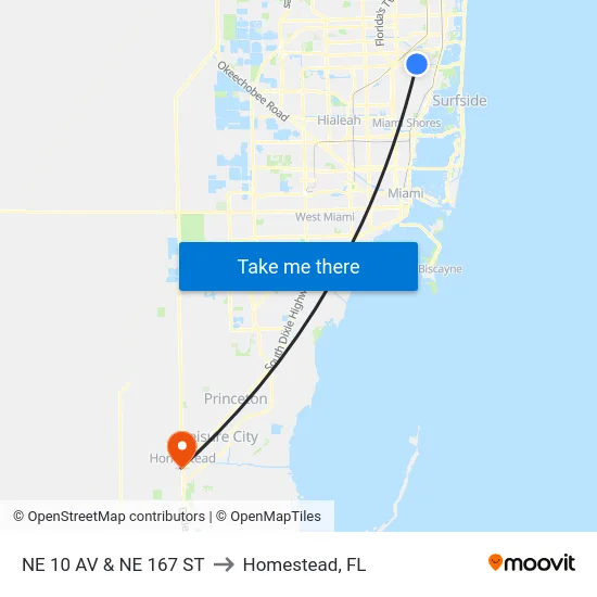 Ne 10 Av & Ne 167 St to Homestead, FL map