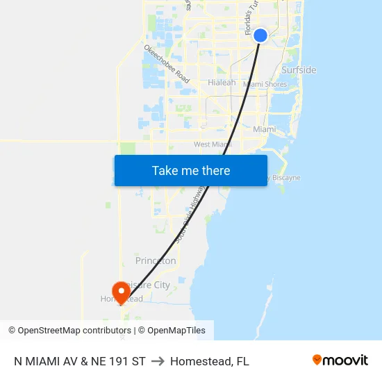 N Miami Av & Ne 191 St to Homestead, FL map